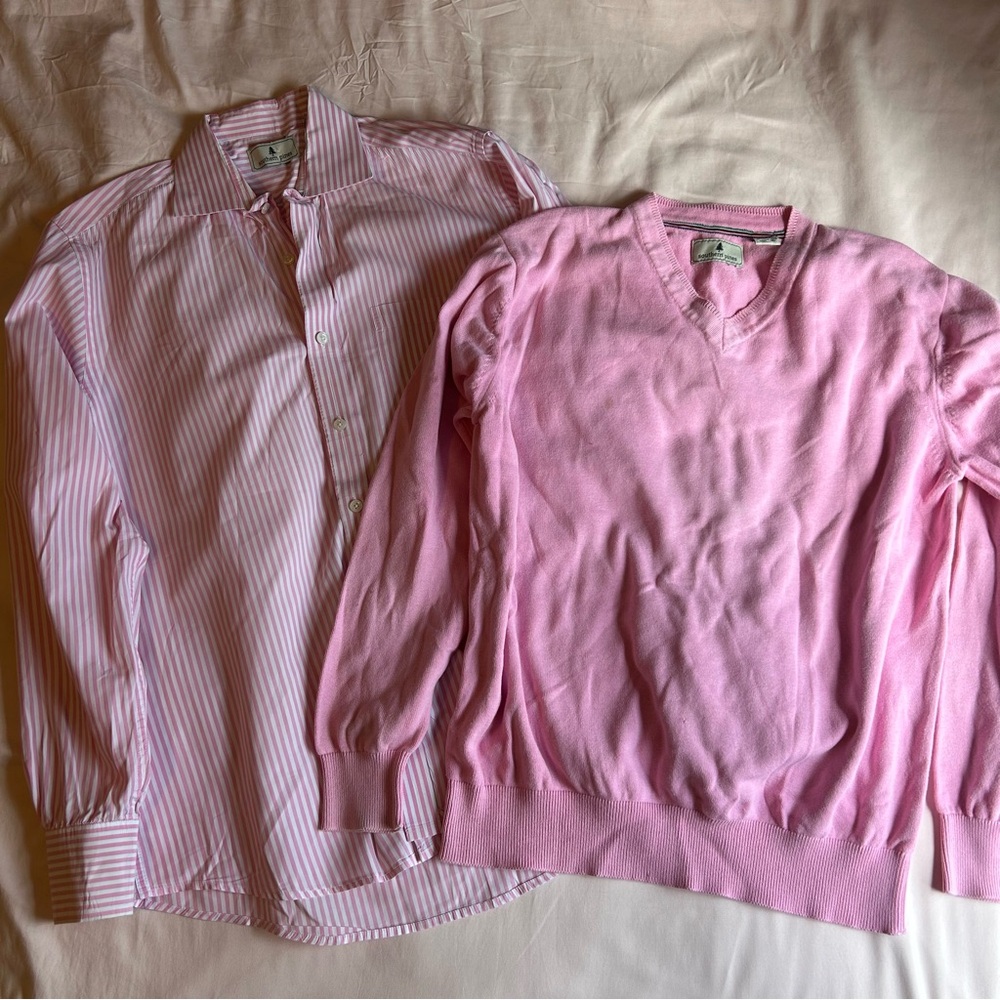 Southern Pines Pink Sweater & Striped Dress Shirt Bundle – Size Medium